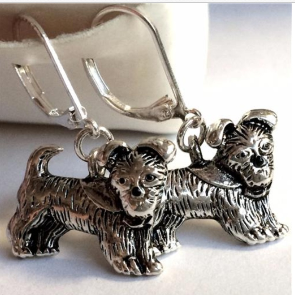 Silver Terrier Dog Earrings Puppy Schnauzer Scotty - Picture 3 of 6
